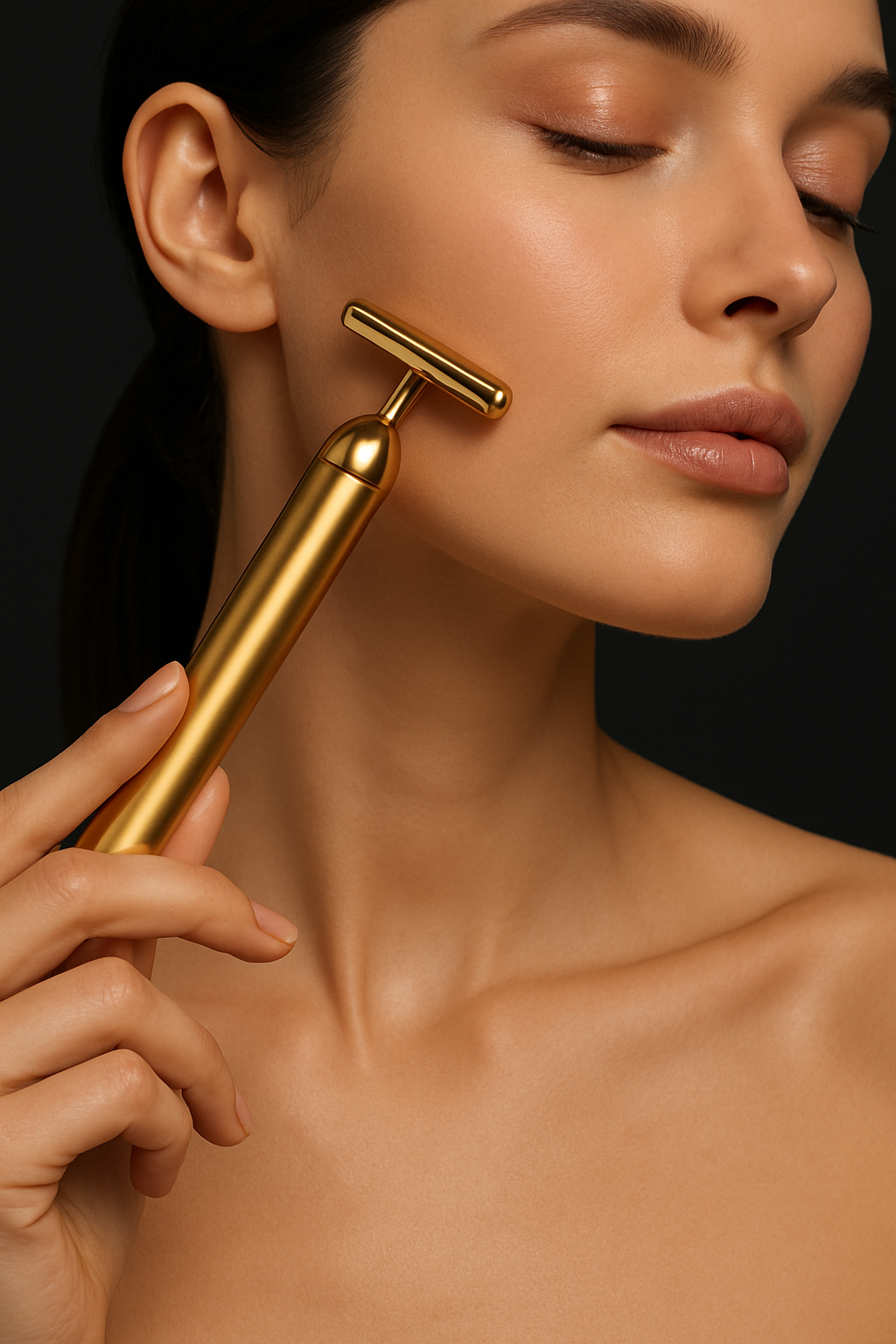 24K Gold Energy Beauty Bar T-Shape Facial Massager for Lifting, Firming & Glow