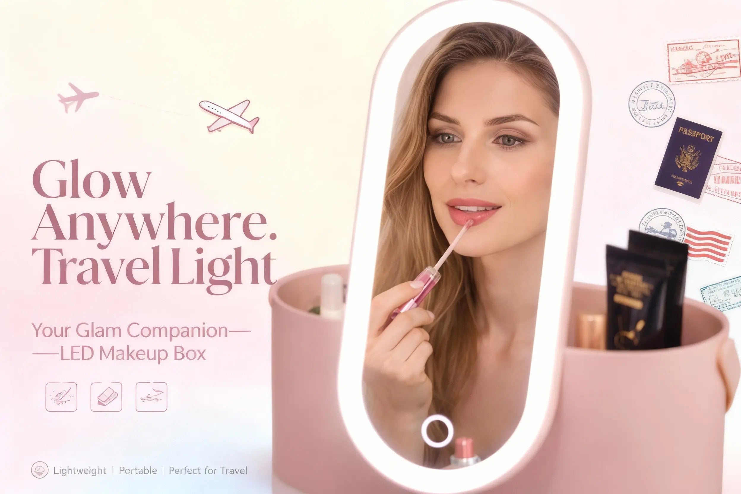 LED Makeup Organizer Storage Box for Skincare & Makeup Essentials with Touch Mirror