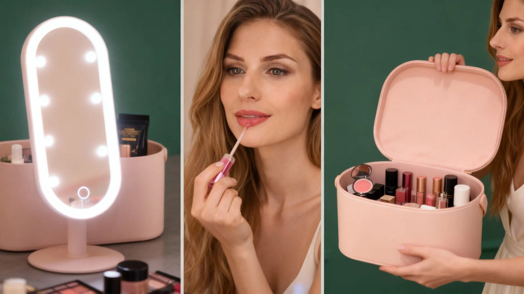 LED Makeup Organizer Storage Box for Skincare & Makeup Essentials with Touch Mirror